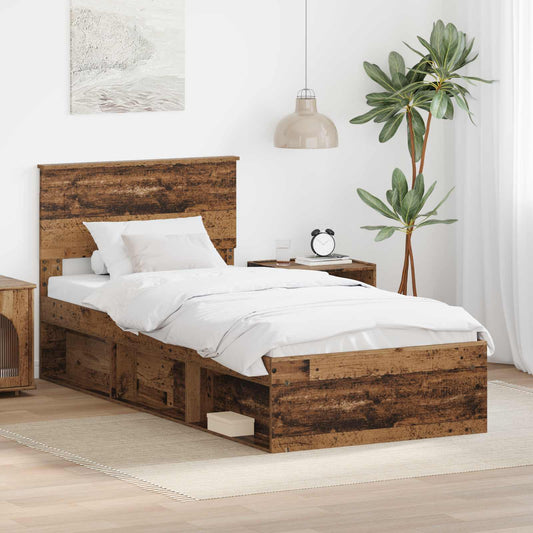 Bed Frame with Headboard 90 x 190 cm Engineered wood Old wood