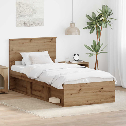Bed Frame with Headboard 90 x 190 cm Engineered wood Artisan oak