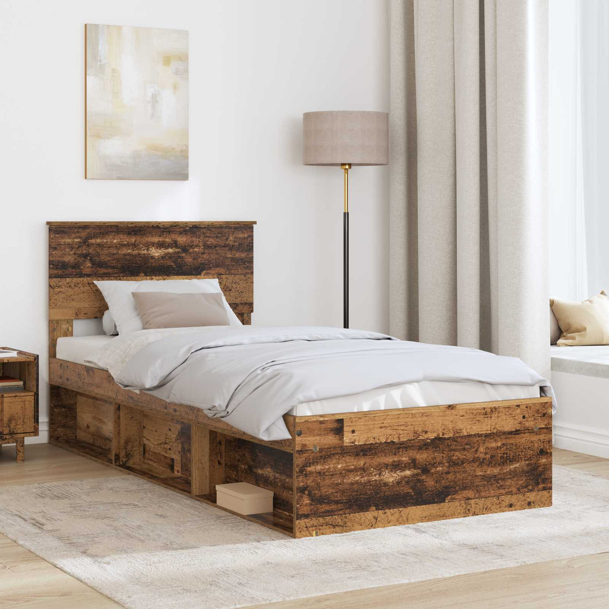 Bed Frame with Headboard 90 x 200 cm Engineered wood Old wood