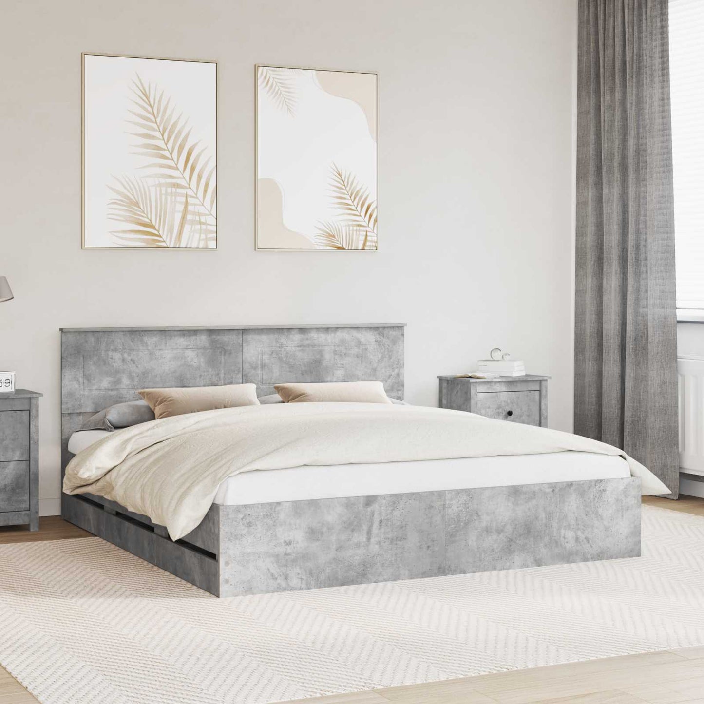 vidaXL Bed Frame with Drawer Concrete Grey 200 x 200 cm Engineer Wood 1