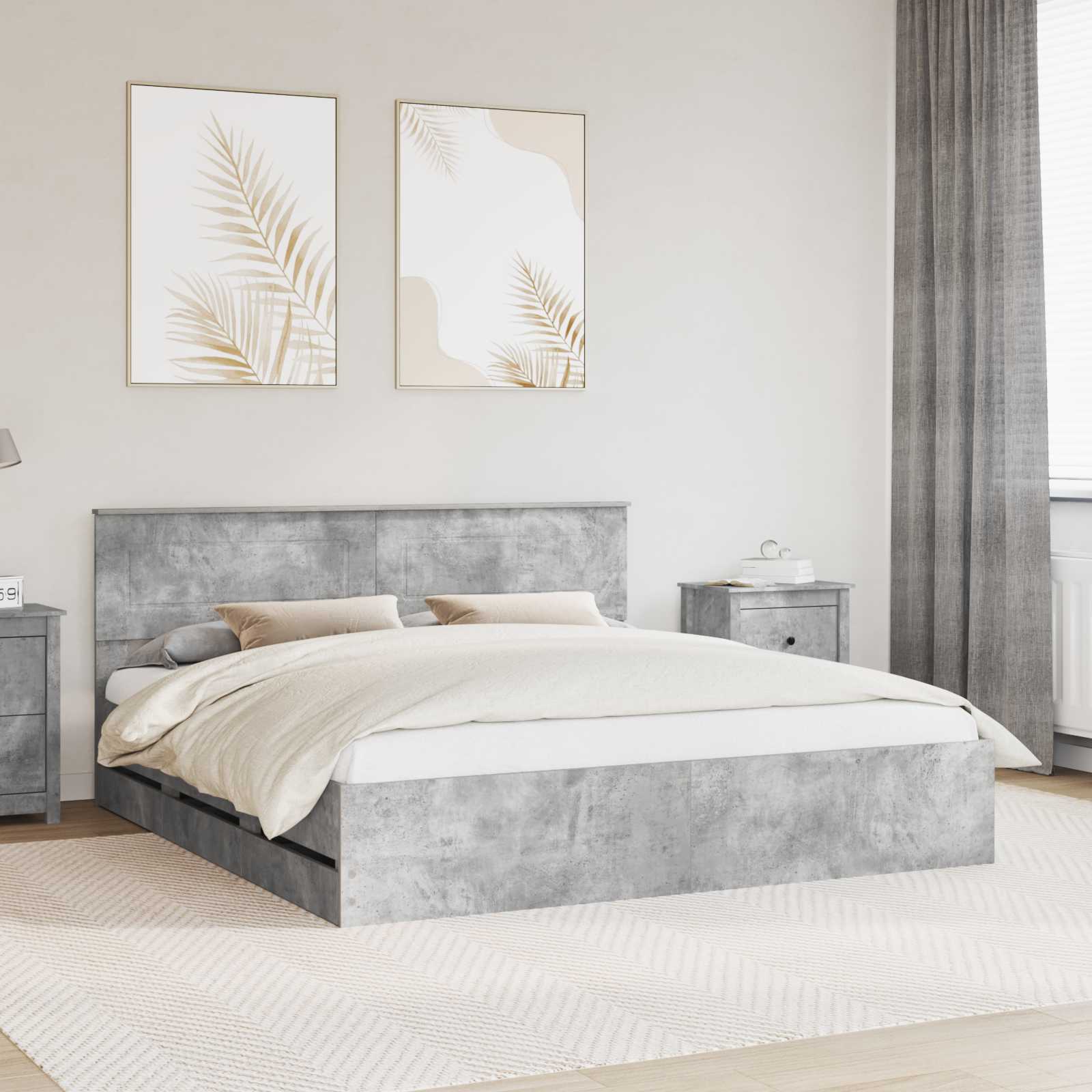 vidaXL Bed Frame with Drawer Concrete Grey 200 x 200 cm Engineer Wood 1