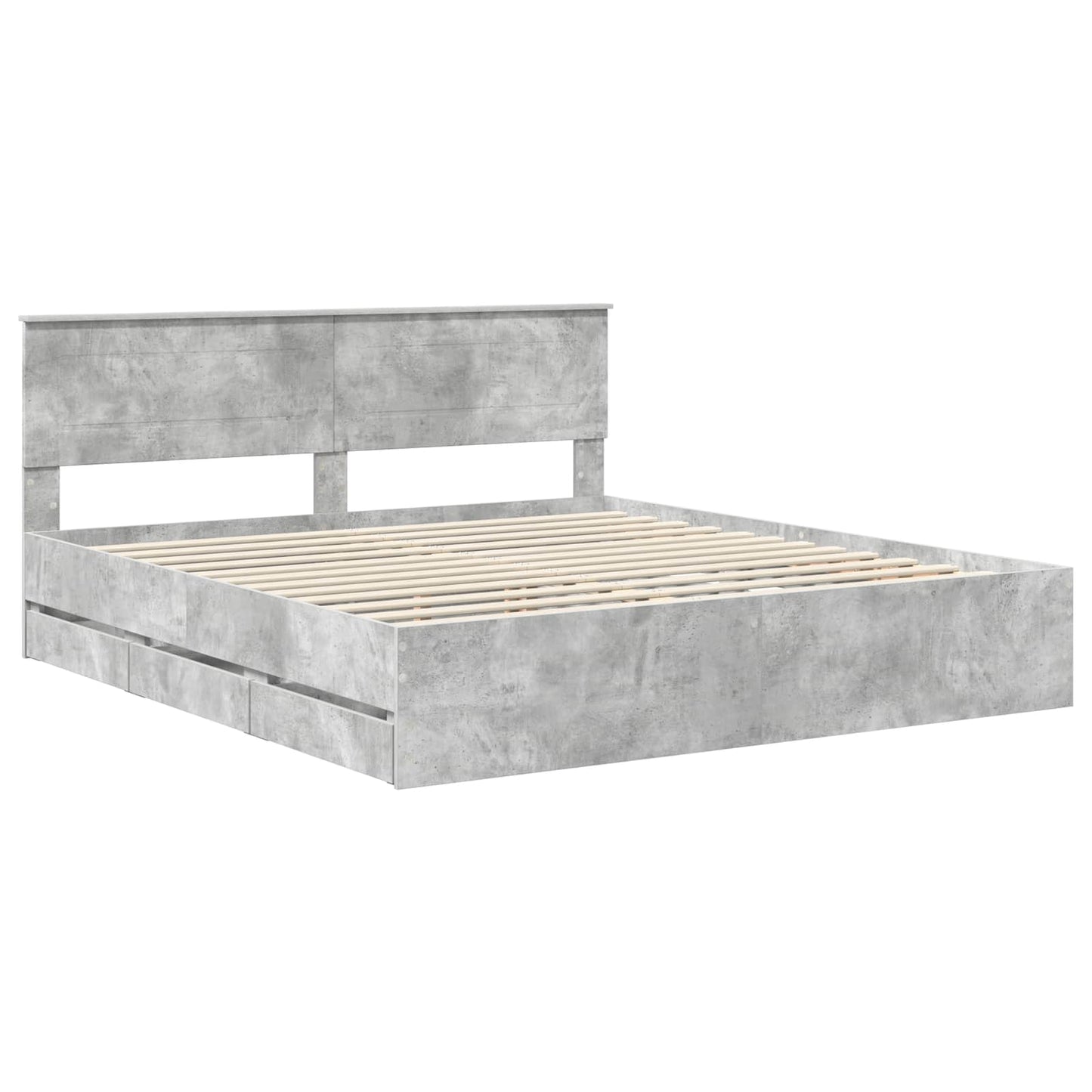 vidaXL Bed Frame with Drawer Concrete Grey 200 x 200 cm Engineer Wood 4