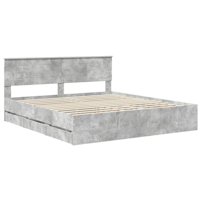 vidaXL Bed Frame with Drawer Concrete Grey 200 x 200 cm Engineer Wood 4