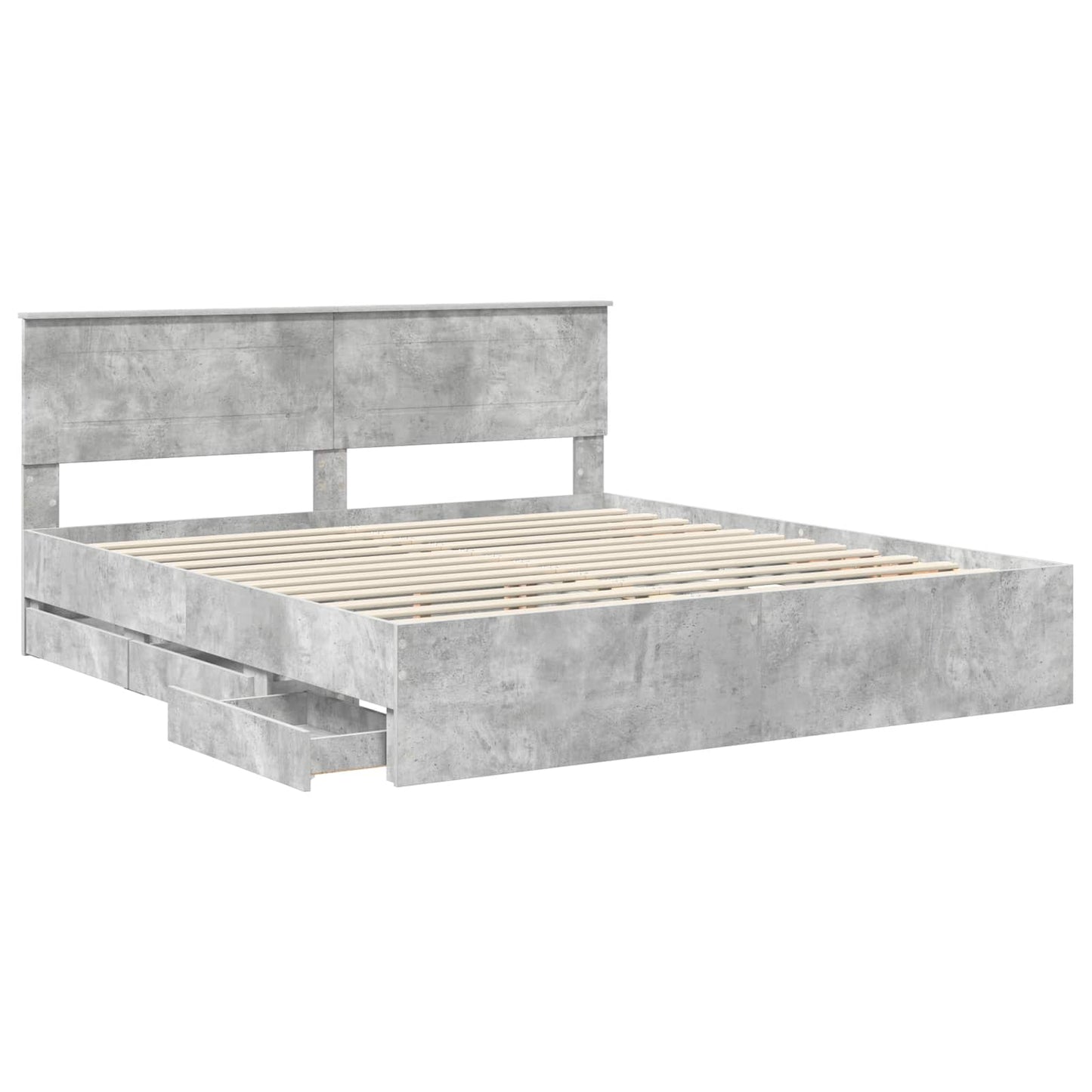 vidaXL Bed Frame with Drawer Concrete Grey 200 x 200 cm Engineer Wood 5