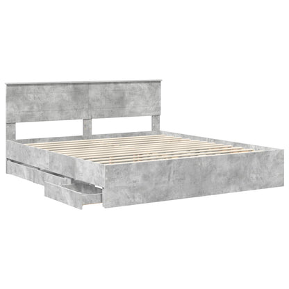 vidaXL Bed Frame with Drawer Concrete Grey 200 x 200 cm Engineer Wood 5