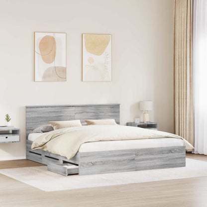 vidaXL Bed Frame with Drawer Grey Sonoma 200 x 200 cm Engineer Wood 3