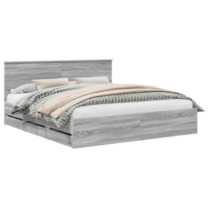 vidaXL Bed Frame with Drawer Grey Sonoma 200 x 200 cm Engineer Wood 2