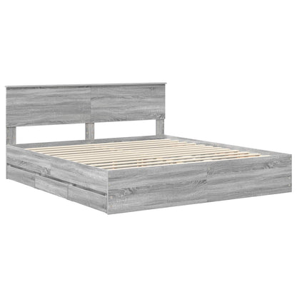 vidaXL Bed Frame with Drawer Grey Sonoma 200 x 200 cm Engineer Wood 4