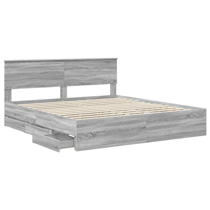 vidaXL Bed Frame with Drawer Grey Sonoma 200 x 200 cm Engineer Wood 5