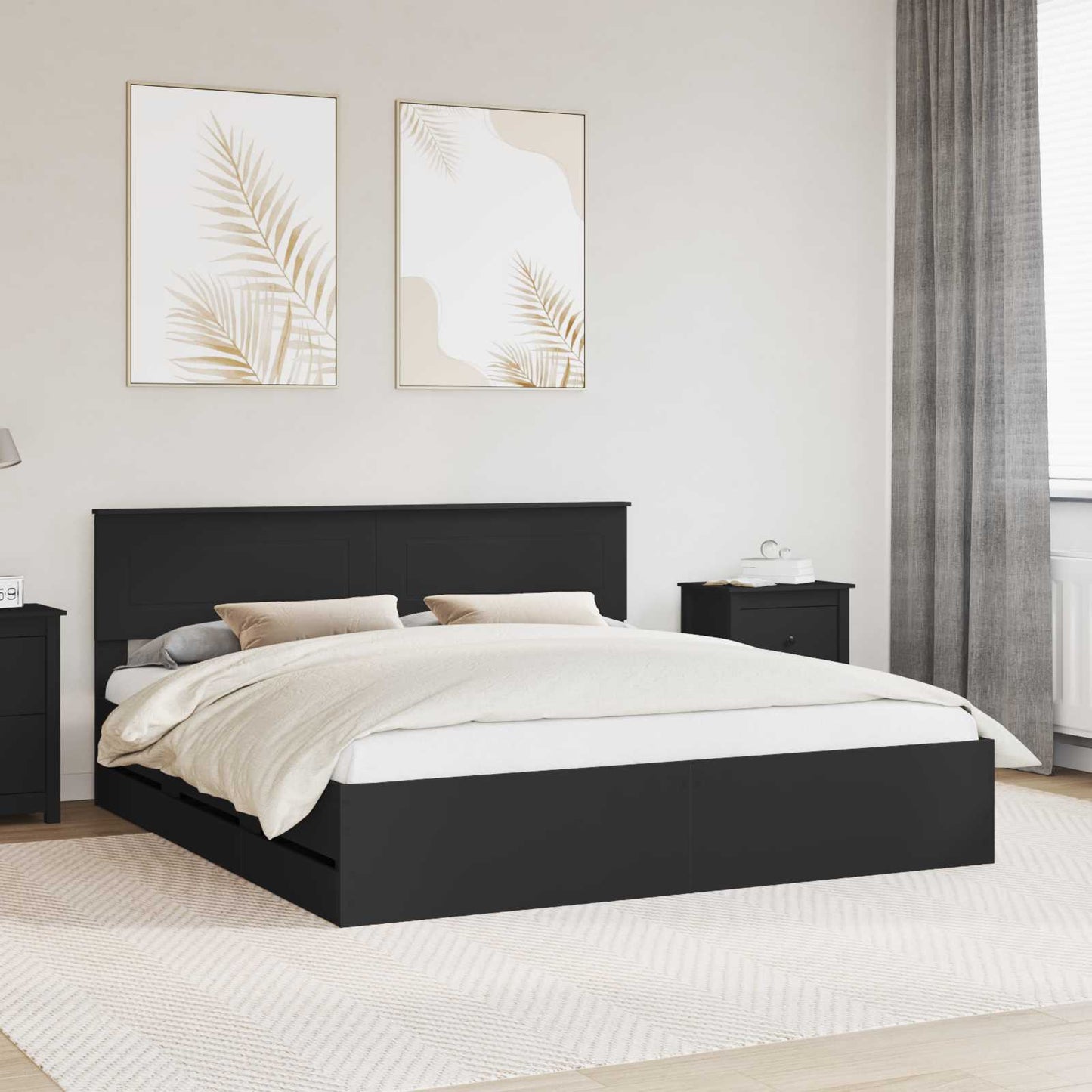 vidaXL Bed Frame with Drawer Black 180 x 200 cm Engineer Wood 1