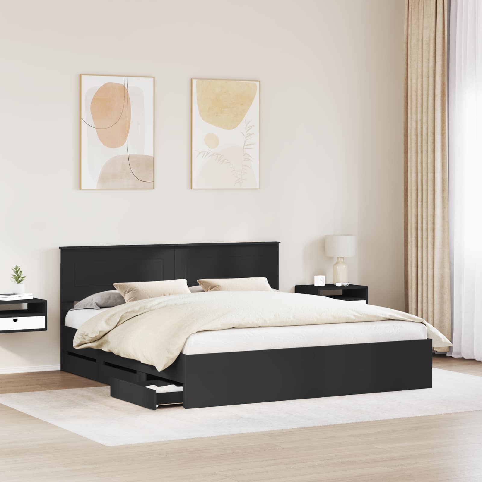 vidaXL Bed Frame with Drawer Black 180 x 200 cm Engineer Wood 3