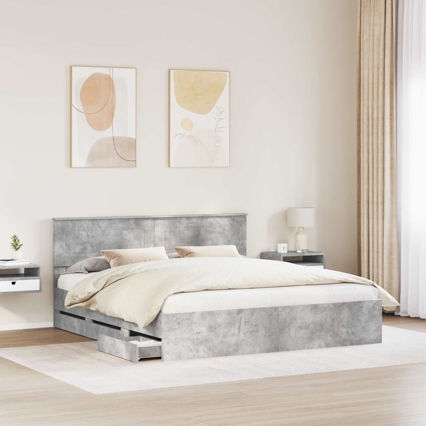 vidaXL Bed Frame with Drawer Concrete Grey 180 x 200 cm Engineer Wood 3
