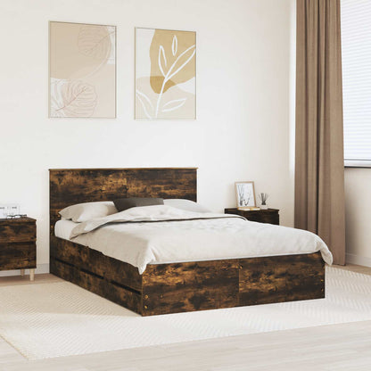 vidaXL Bed Frame with Drawer Smoked Oak 140 x 190 cm Engineer Wood 1