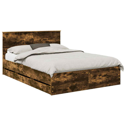 vidaXL Bed Frame with Drawer Smoked Oak 140 x 190 cm Engineer Wood 2