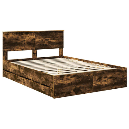 vidaXL Bed Frame with Drawer Smoked Oak 140 x 190 cm Engineer Wood 4