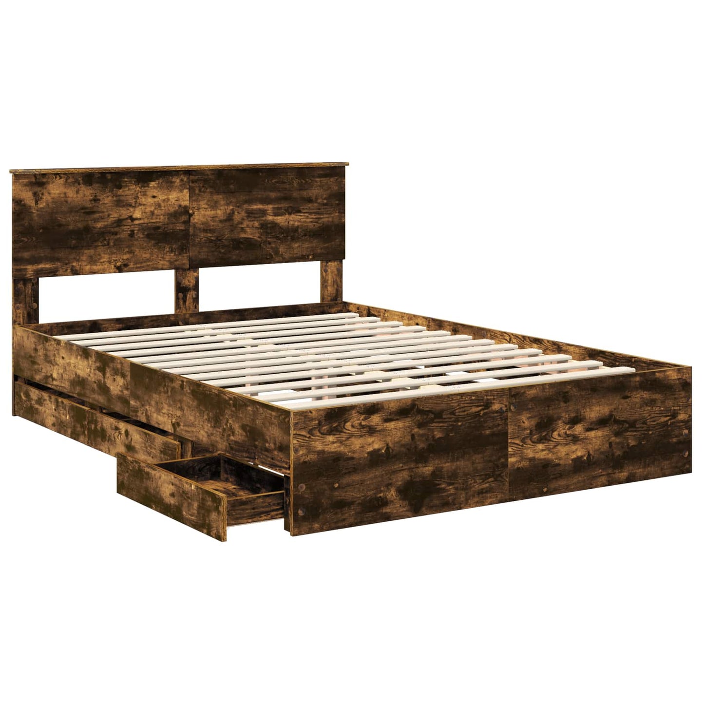 vidaXL Bed Frame with Drawer Smoked Oak 140 x 190 cm Engineer Wood 5