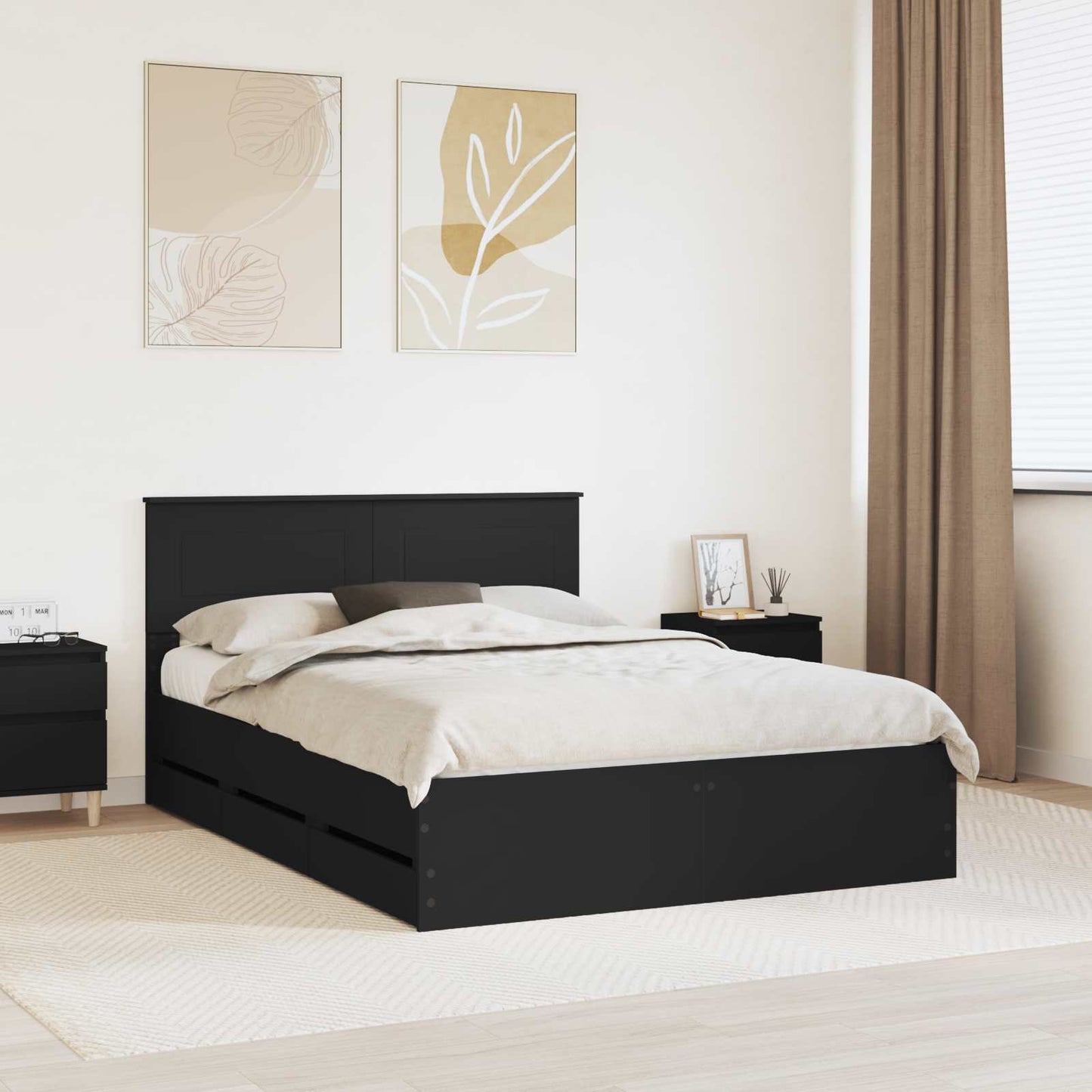 vidaXL Bed Frame with Drawer Black 140 x 200 cm Engineer Wood 1
