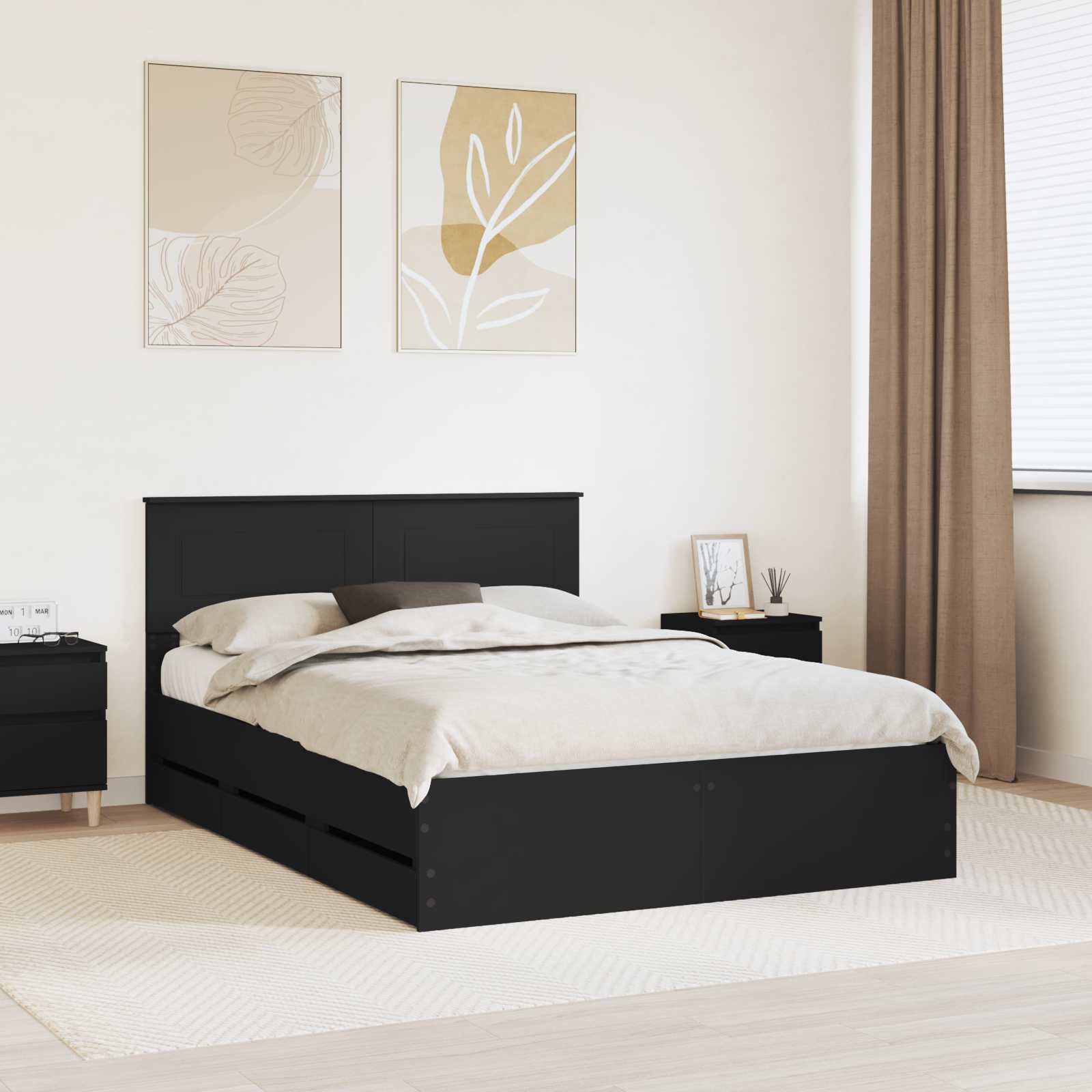vidaXL Bed Frame with Drawer Black 140 x 200 cm Engineer Wood 1