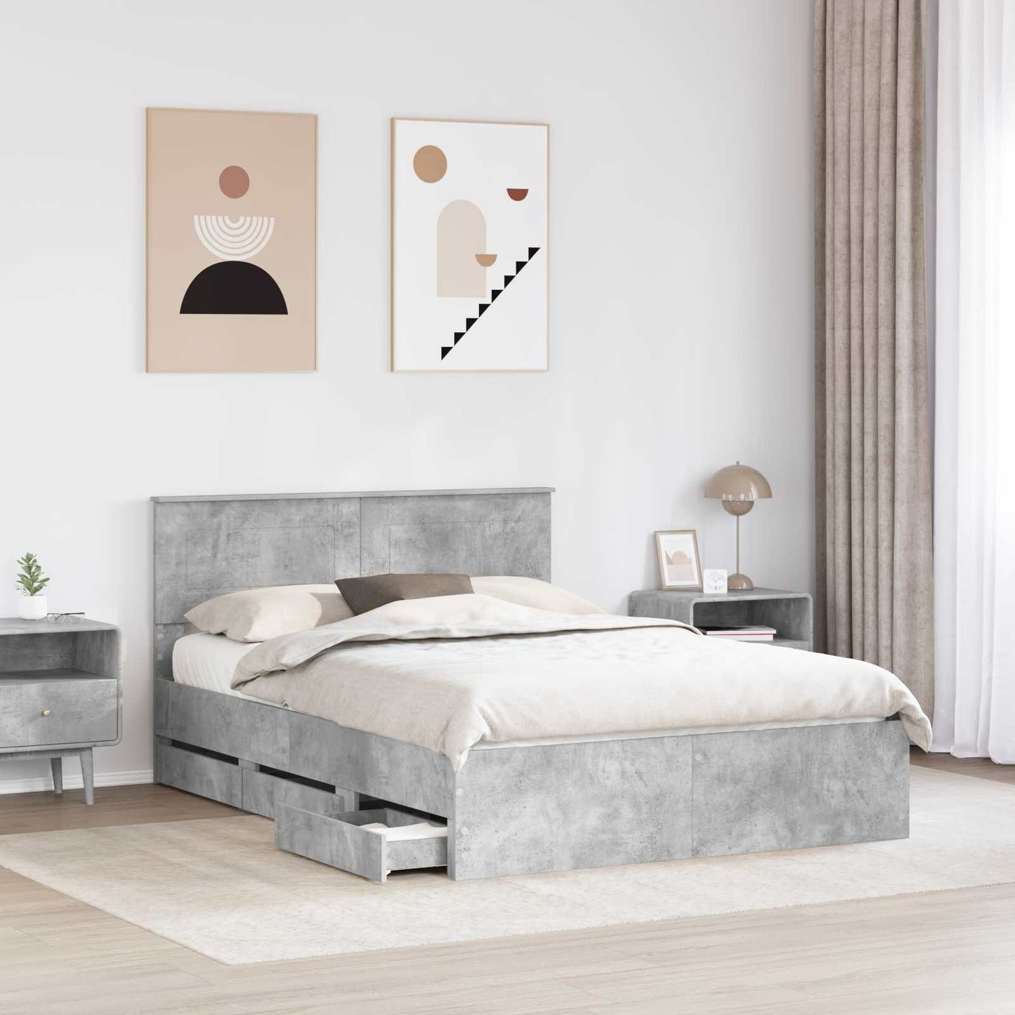 vidaXL Bed Frame with Drawer Concrete Grey 140 x 200 cm Engineer Wood 3