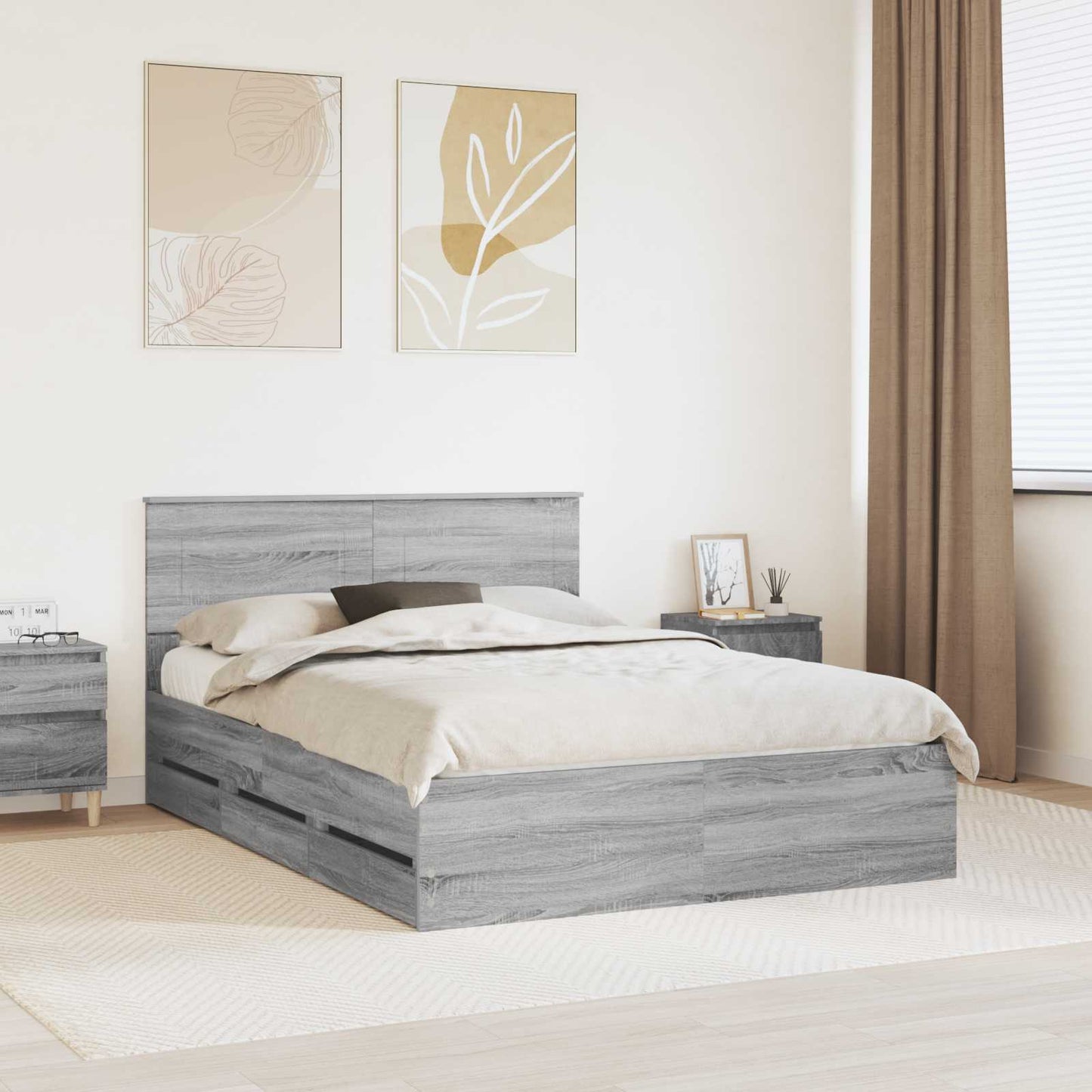 vidaXL Bed Frame with Drawer Grey Sonoma 140 x 200 cm Engineer Wood 1