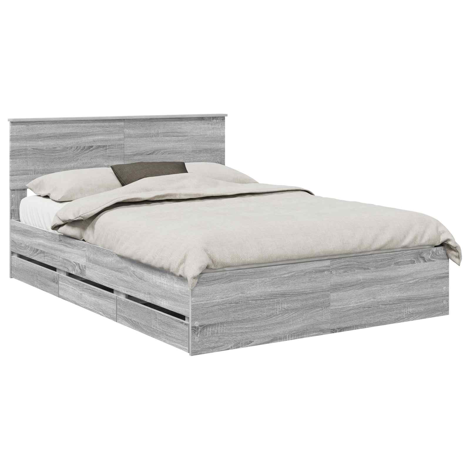 vidaXL Bed Frame with Drawer Grey Sonoma 140 x 200 cm Engineer Wood 2
