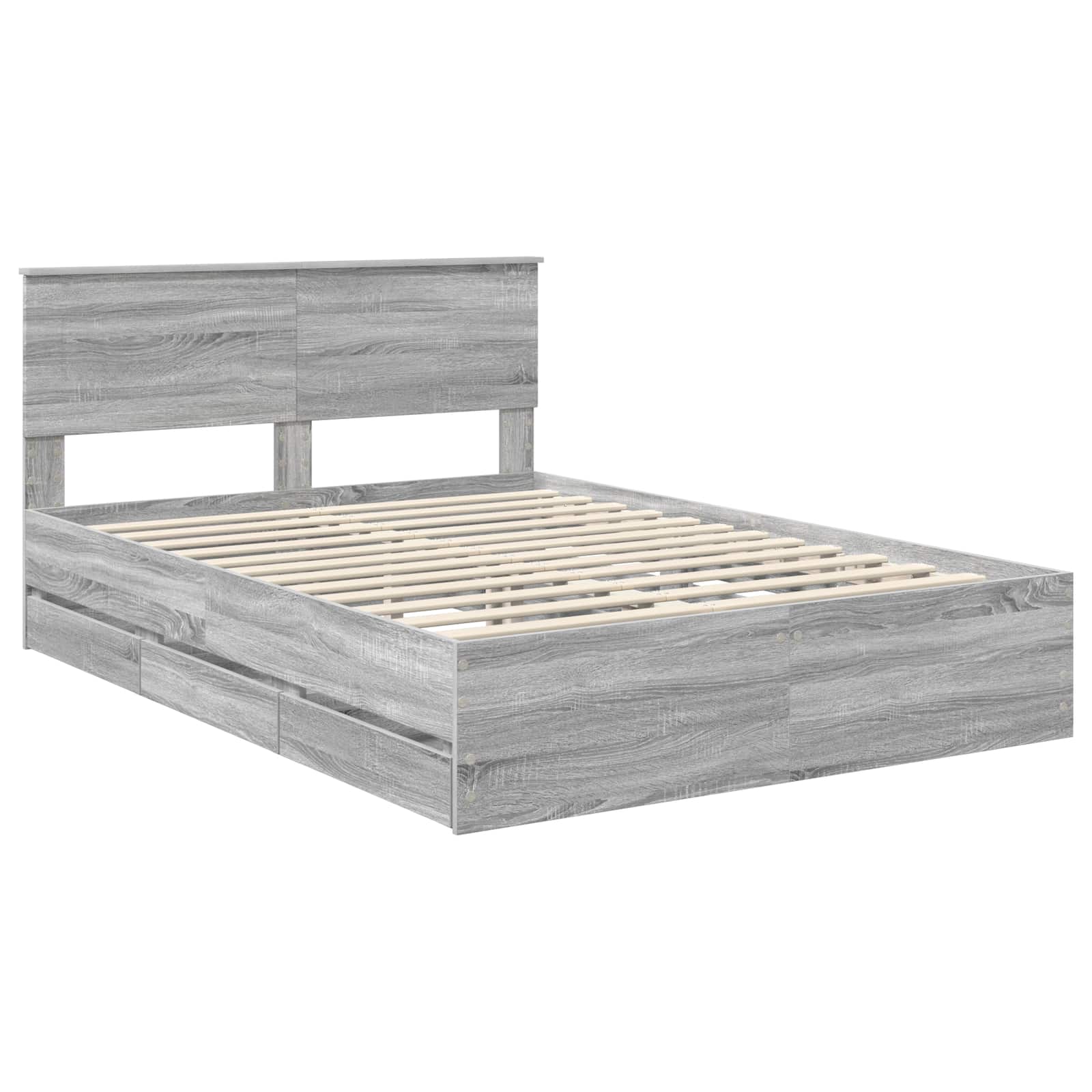 vidaXL Bed Frame with Drawer Grey Sonoma 140 x 200 cm Engineer Wood 4