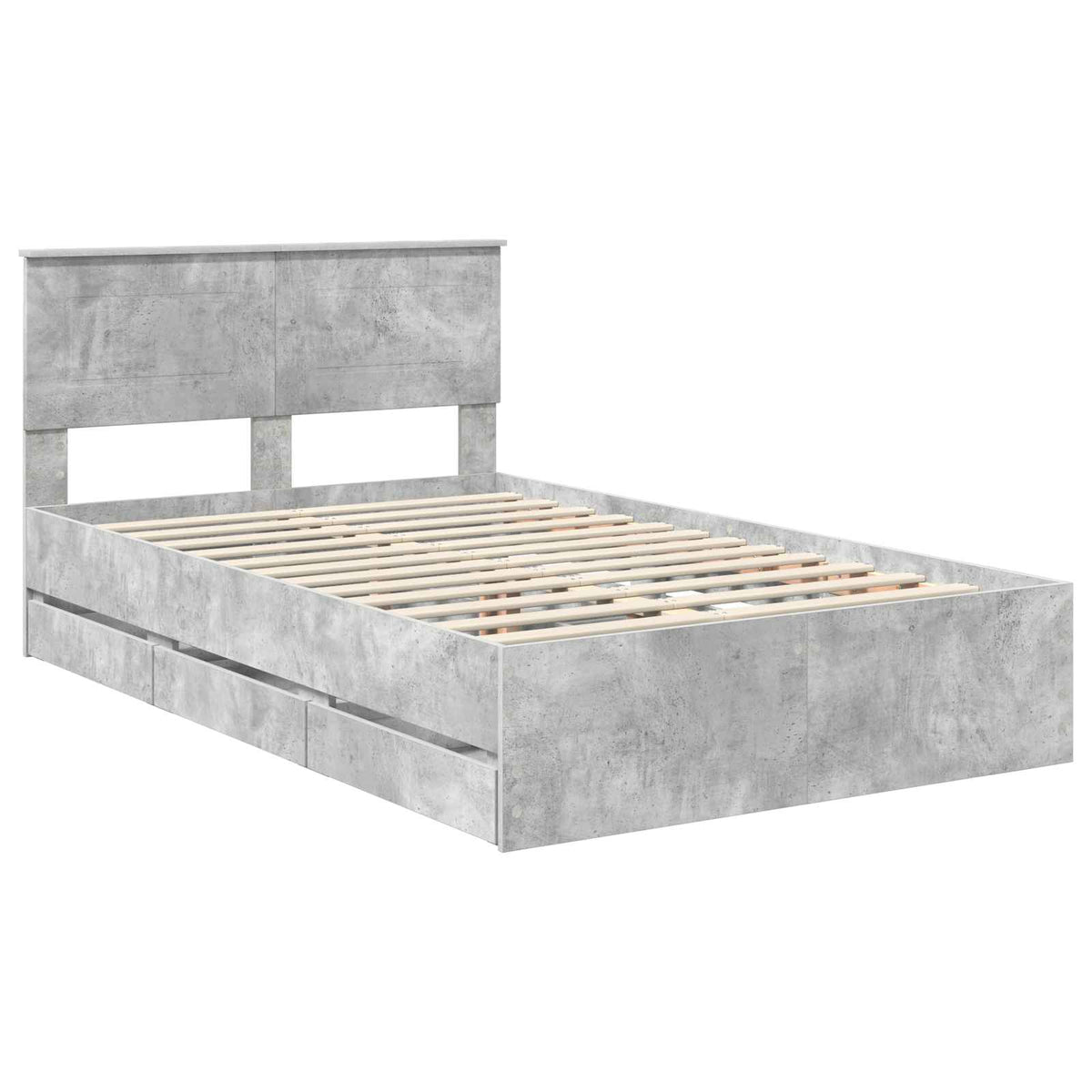 vidaXL Bed Frame with Drawer Concrete Grey 135 x 190 cm Engineer Wood 4