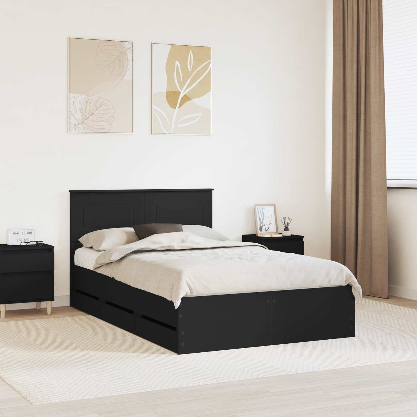 vidaXL Bed Frame with Drawer Black 120 x 190 cm Engineer Wood 1