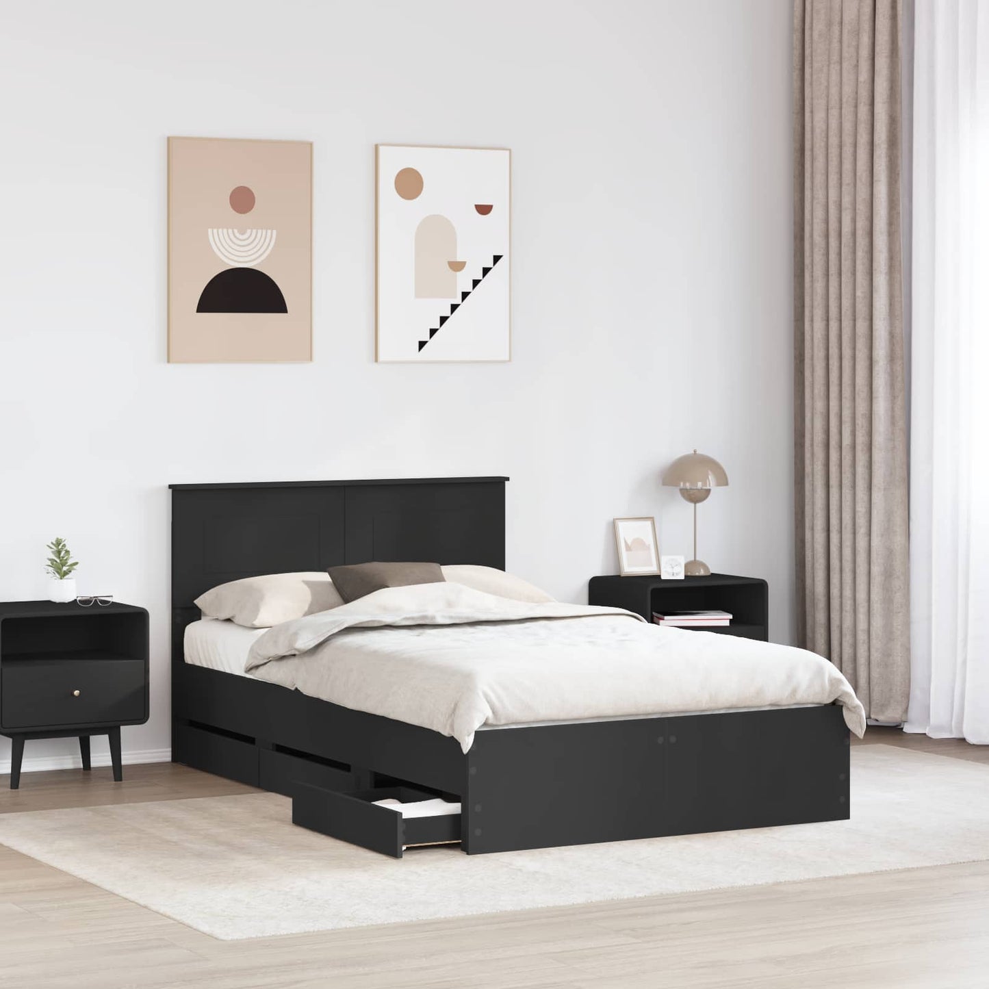 vidaXL Bed Frame with Drawer Black 120 x 190 cm Engineer Wood 3