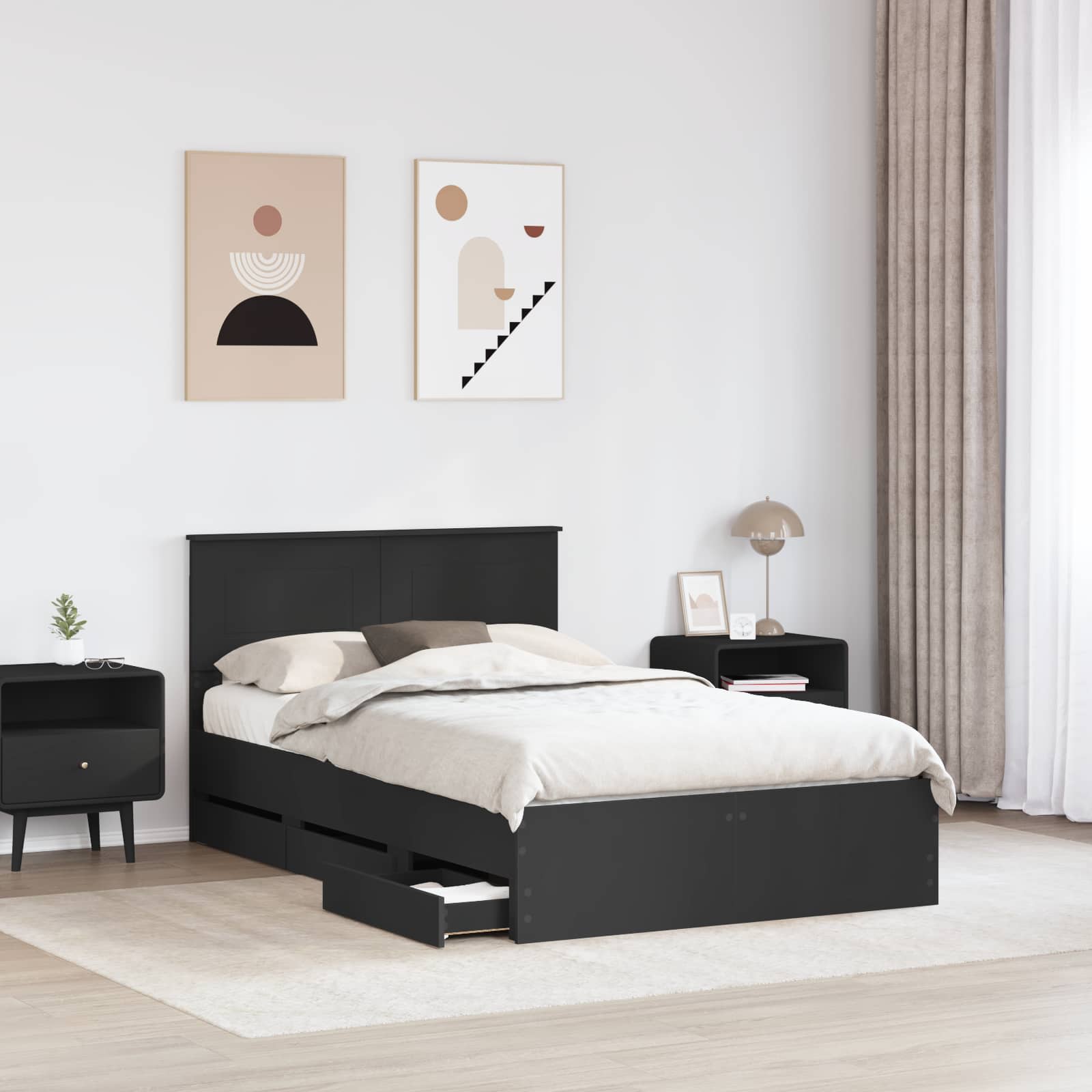 vidaXL Bed Frame with Drawer Black 120 x 190 cm Engineer Wood 3