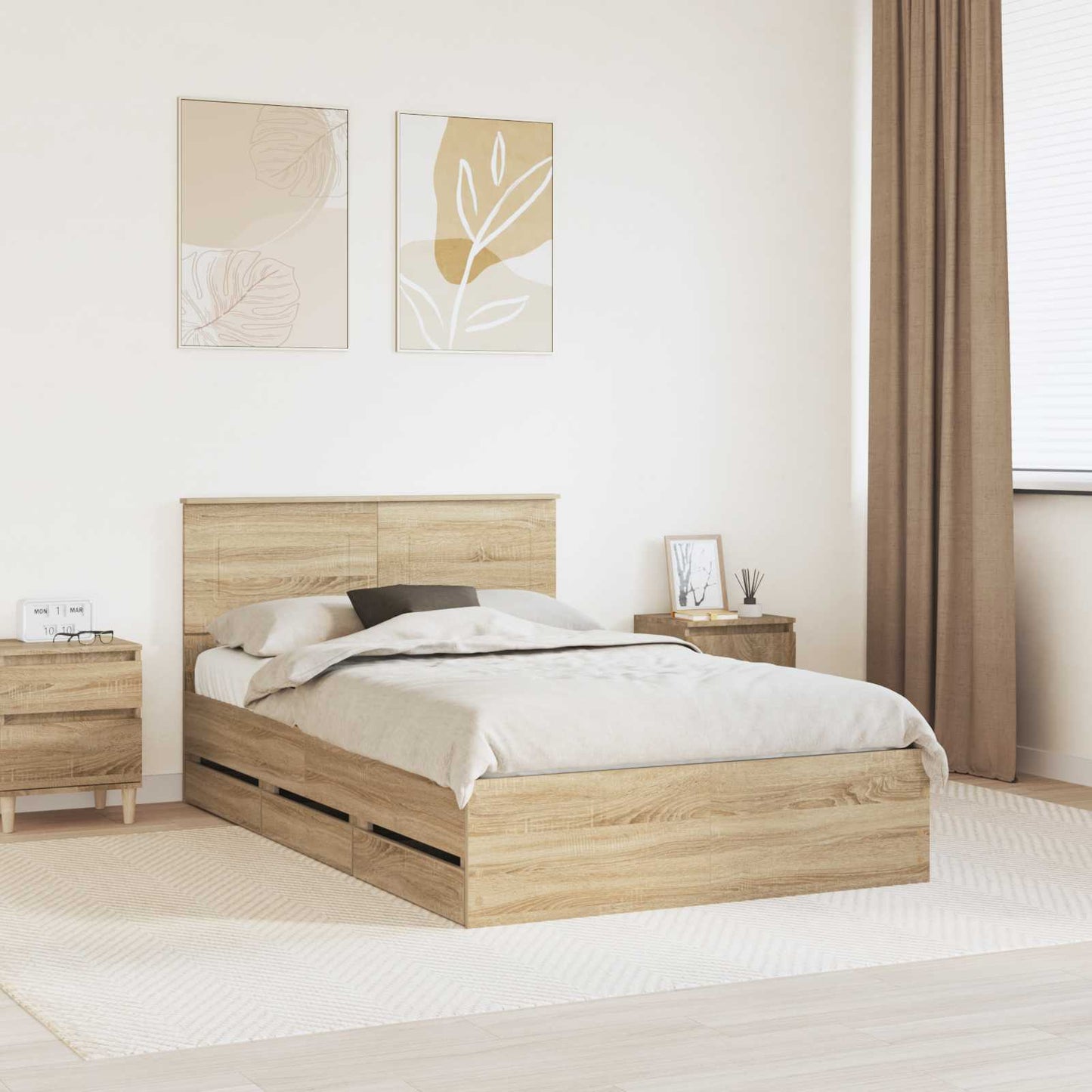 vidaXL Bed Frame with Drawer Sonoma Oak 120 x 190 cm Engineer Wood 1