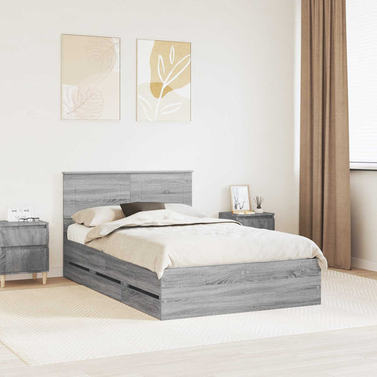 vidaXL Bed Frame with Drawer Grey Sonoma 120 x 190 cm Engineer Wood 1
