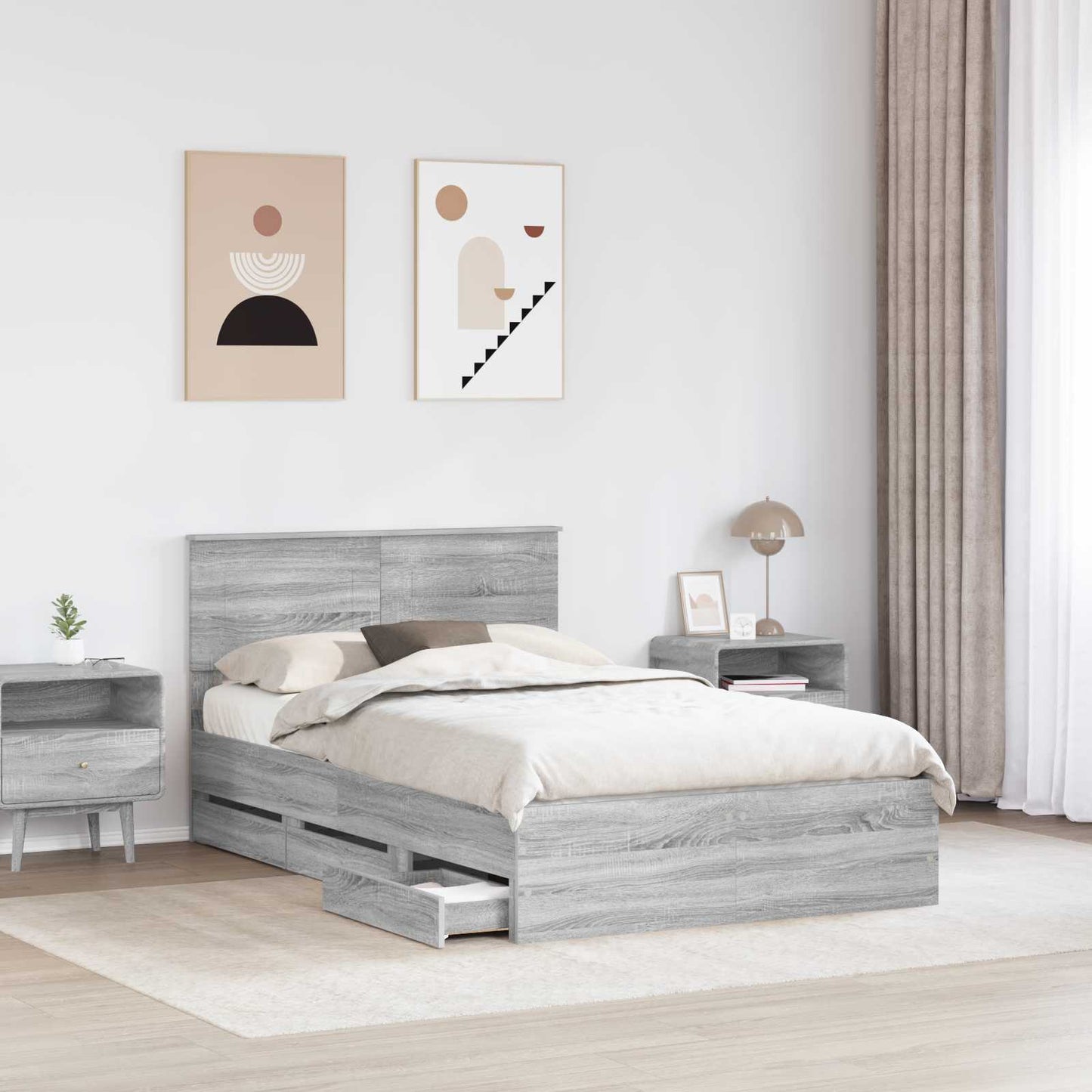 vidaXL Bed Frame with Drawer Grey Sonoma 120 x 190 cm Engineer Wood 3