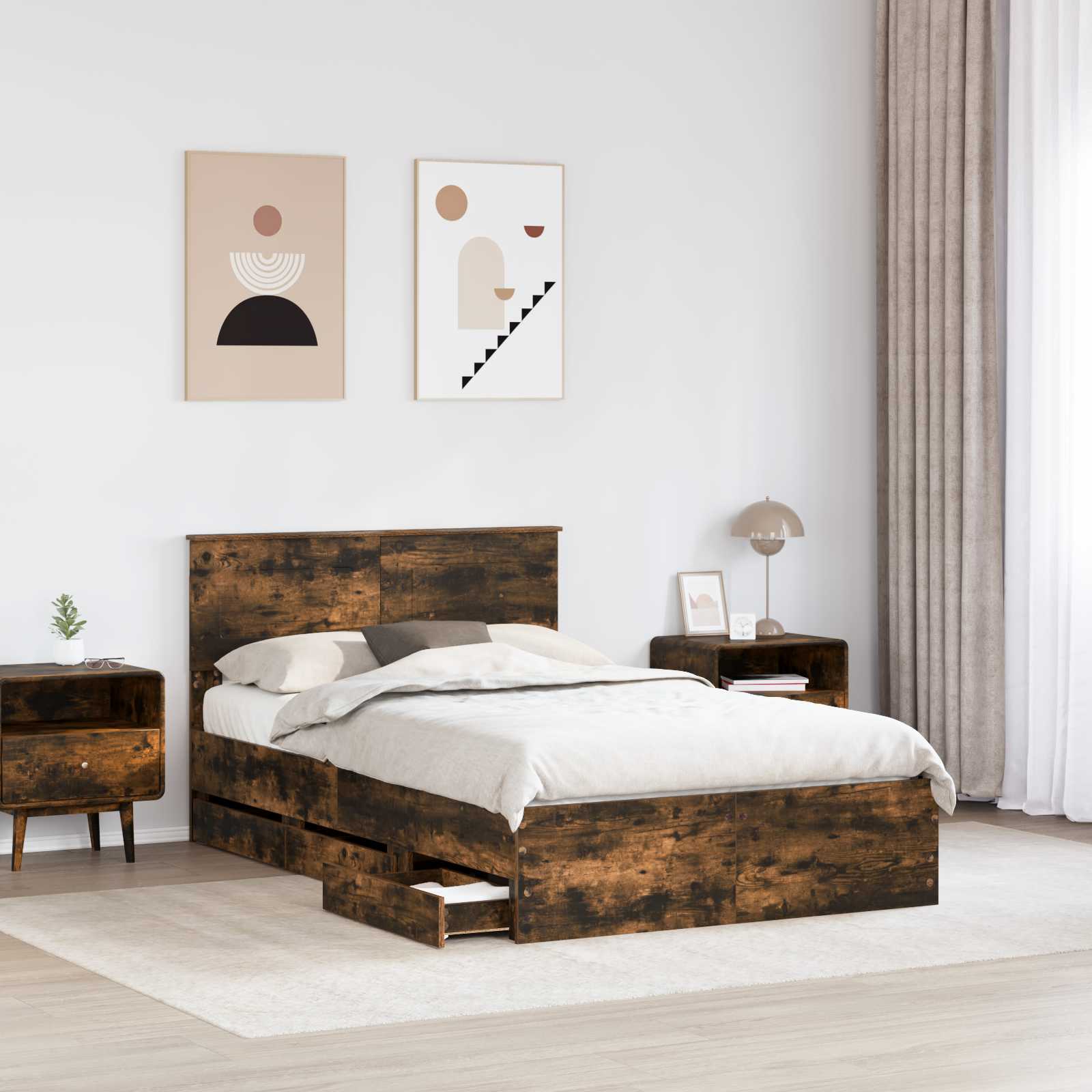 vidaXL Bed Frame with Drawer Smoked Oak 120 x 200 cm Engineer Wood 3