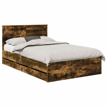 vidaXL Bed Frame with Drawer Smoked Oak 120 x 200 cm Engineer Wood 2
