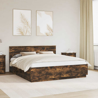 Bed Frame Engineered Wood Length 200 cm Smoked Oak 200 cm