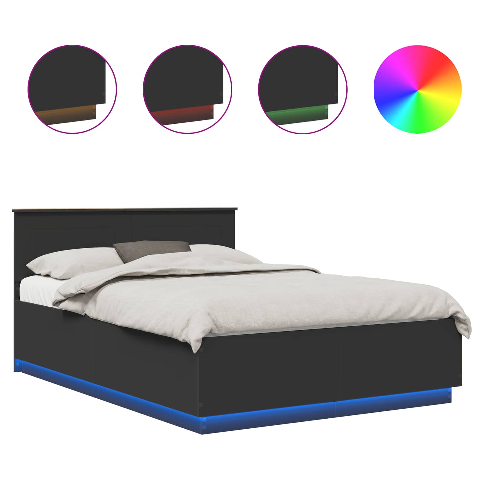 vidaXL Bed Frame with Headboard Black 150 x 200 cm Engineered Wood 2