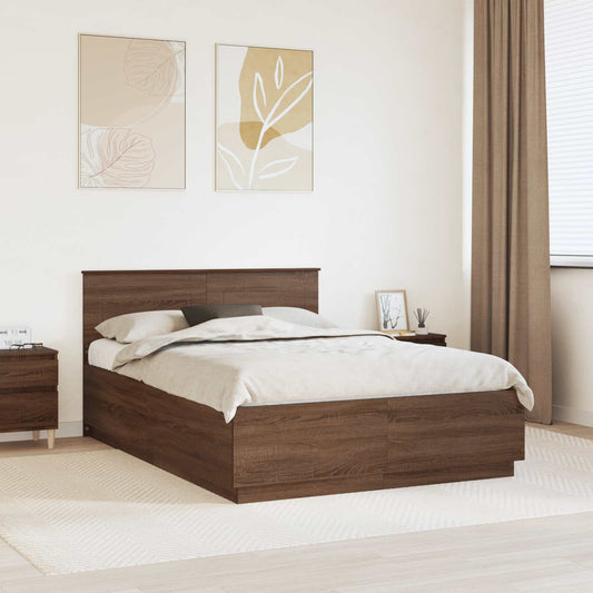 vidaXL Bed Frame with Headboard Brown Oak 150 x 200 cm Engineered Wood 1