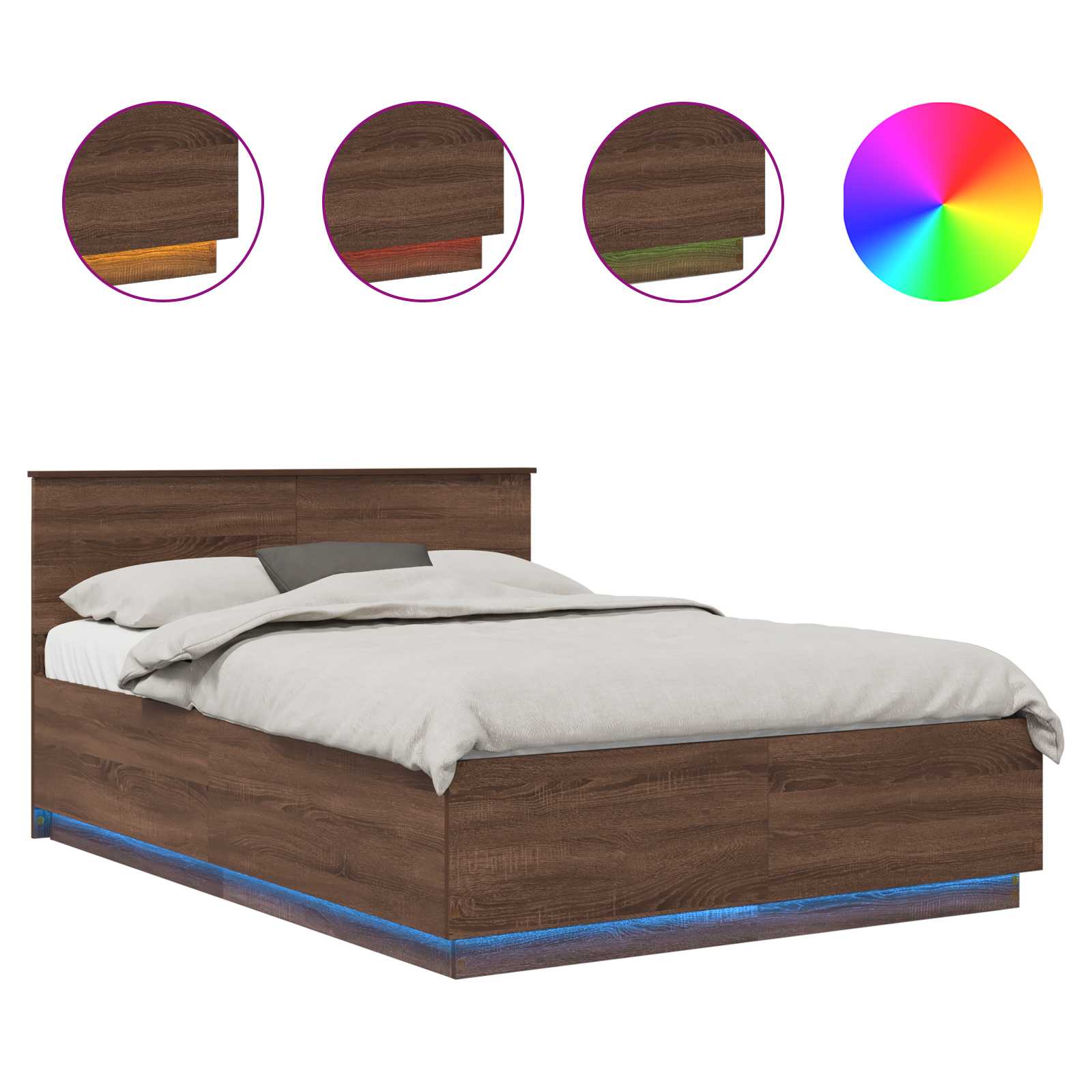 vidaXL Bed Frame with Headboard Brown Oak 150 x 200 cm Engineered Wood 2
