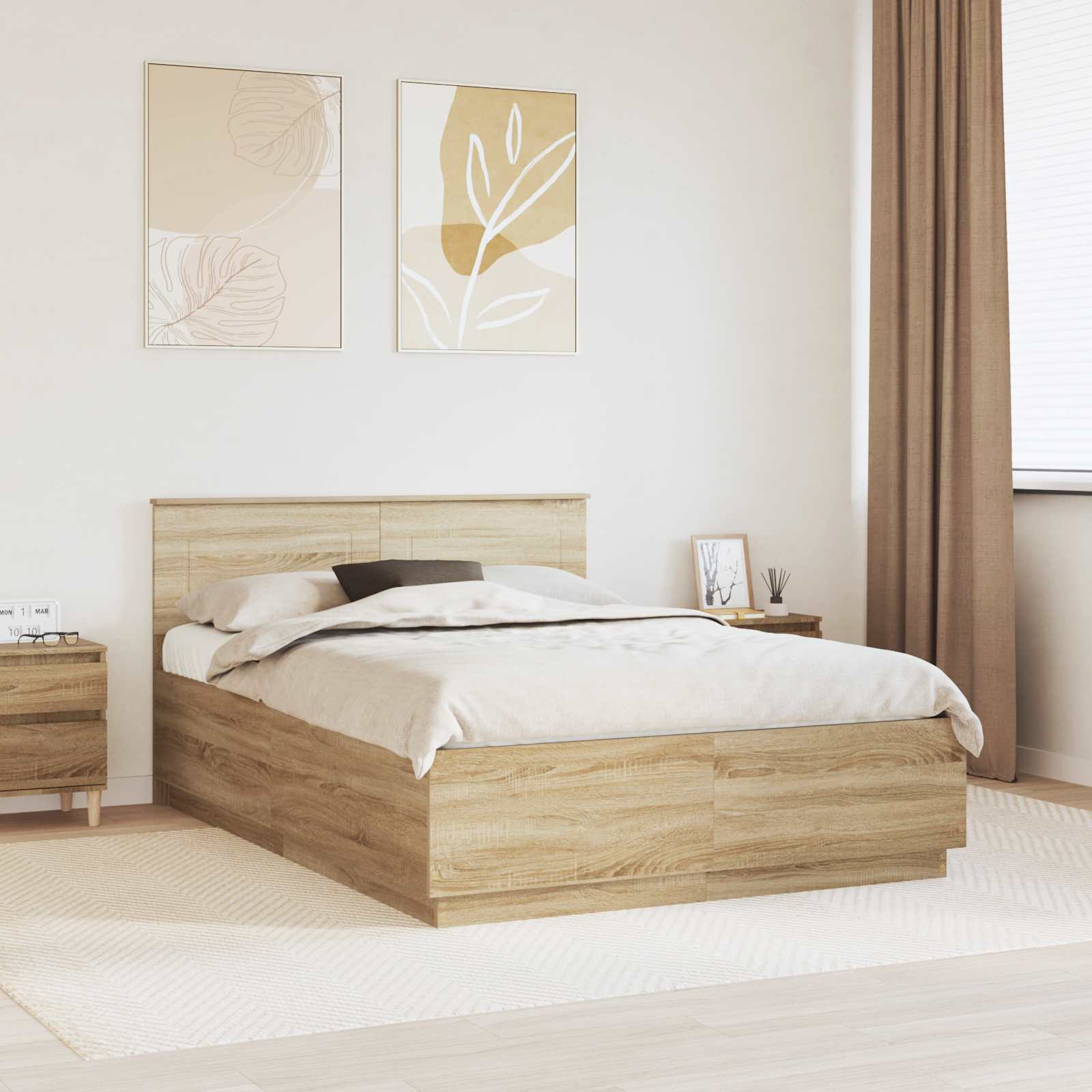 vidaXL Bed Frame Sonoma Oak 140 x 190 cm Engineered Wood 1