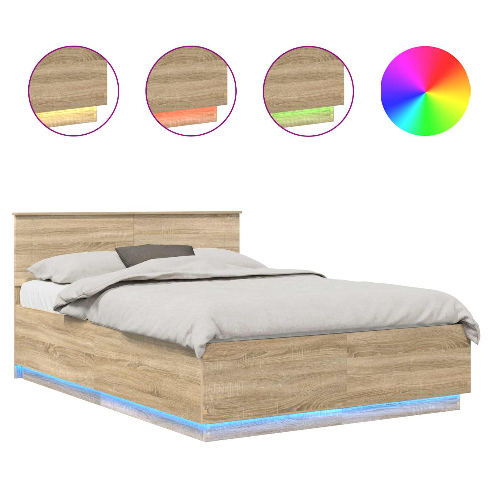 vidaXL Bed Frame Sonoma Oak 140 x 190 cm Engineered Wood 2