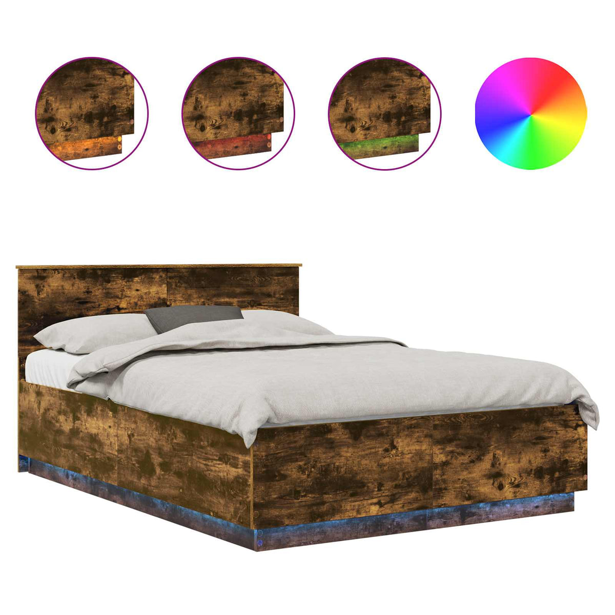 Bed Frame Engineered Wood Length 200 cm Smoked Oak 140 cm