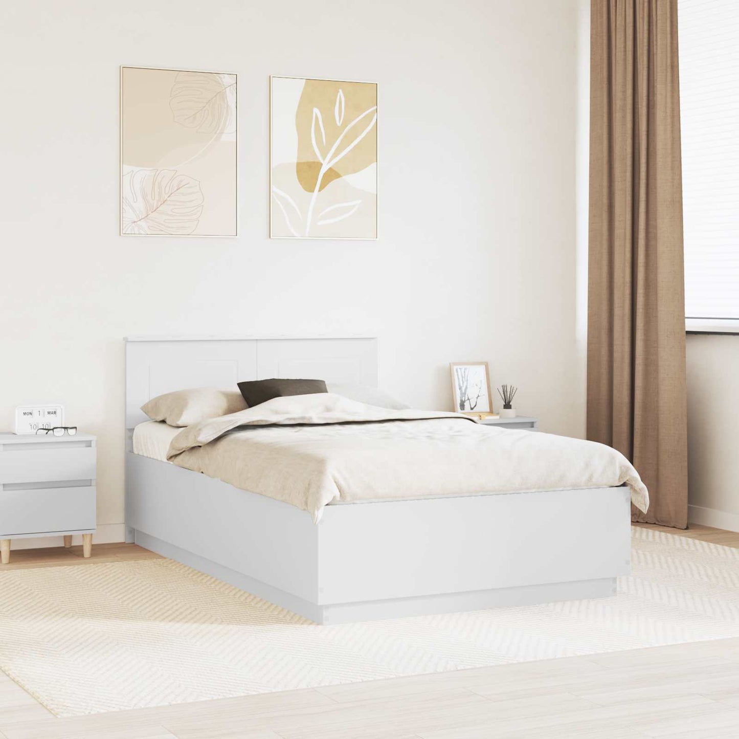 vidaXL Bed Frame with Headboard White 135 x 190 cm Engineered Wood 1