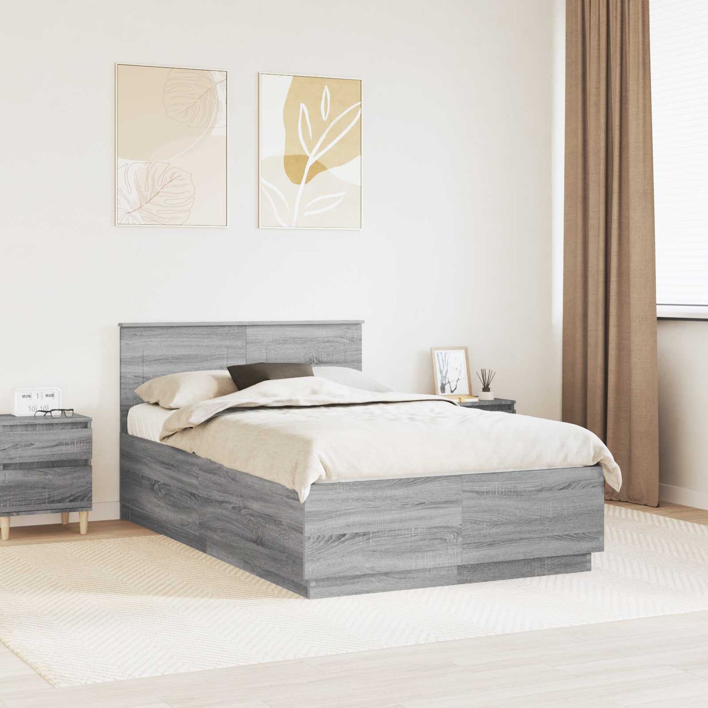 vidaXL Bed Frame Grey Sonoma 135 x 190 cm Engineered Wood 1