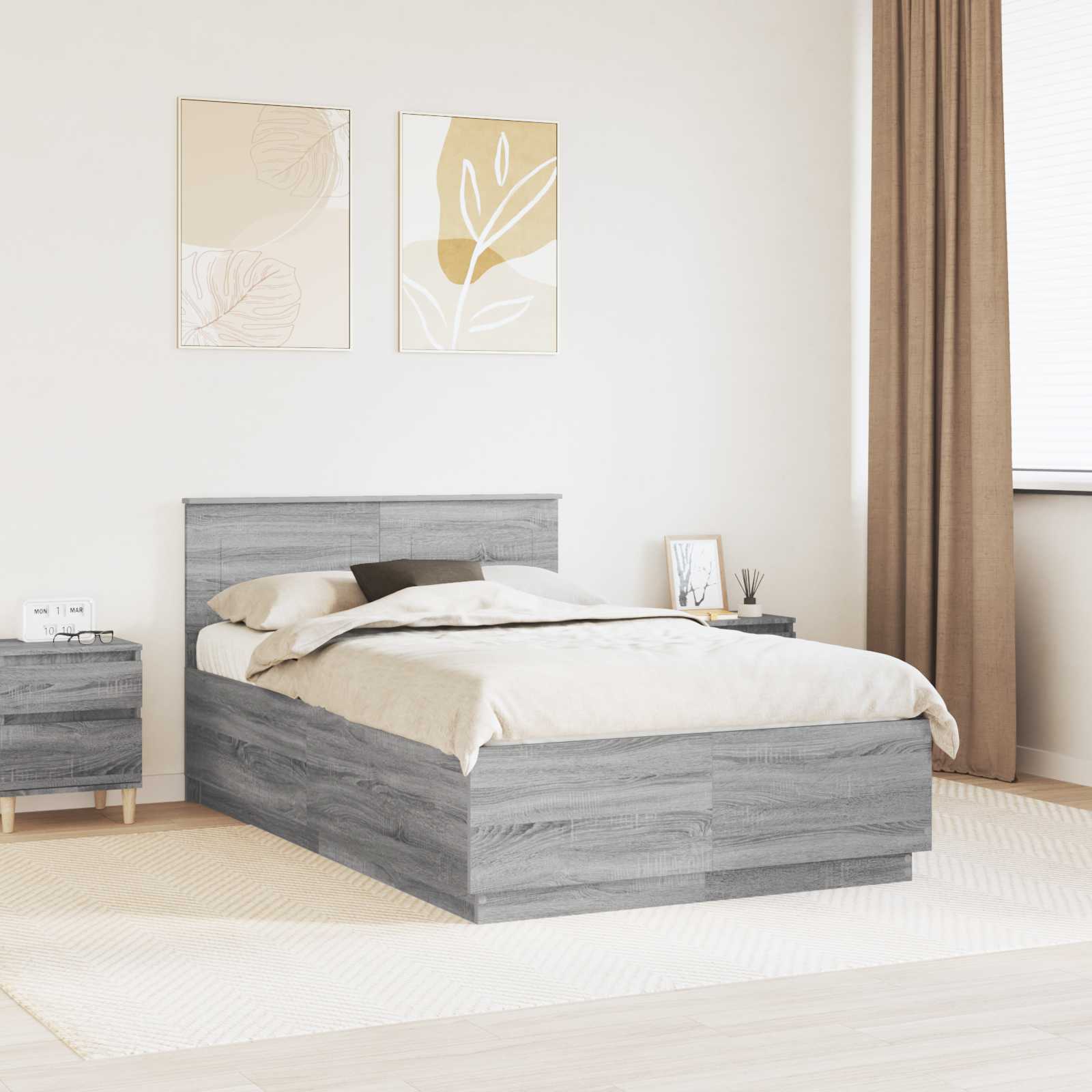 vidaXL Bed Frame Grey Sonoma 120 x 200 cm Engineered Wood 1