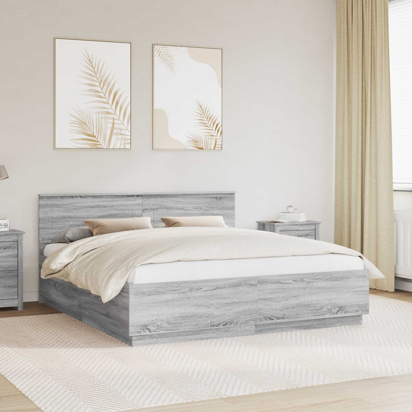 vidaXL Bed Frame Grey Sonoma 200 x 200 cm Engineered Wood 1