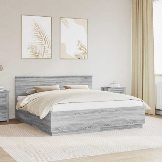 vidaXL Bed Frame Grey Sonoma 200 x 200 cm Engineered Wood 1