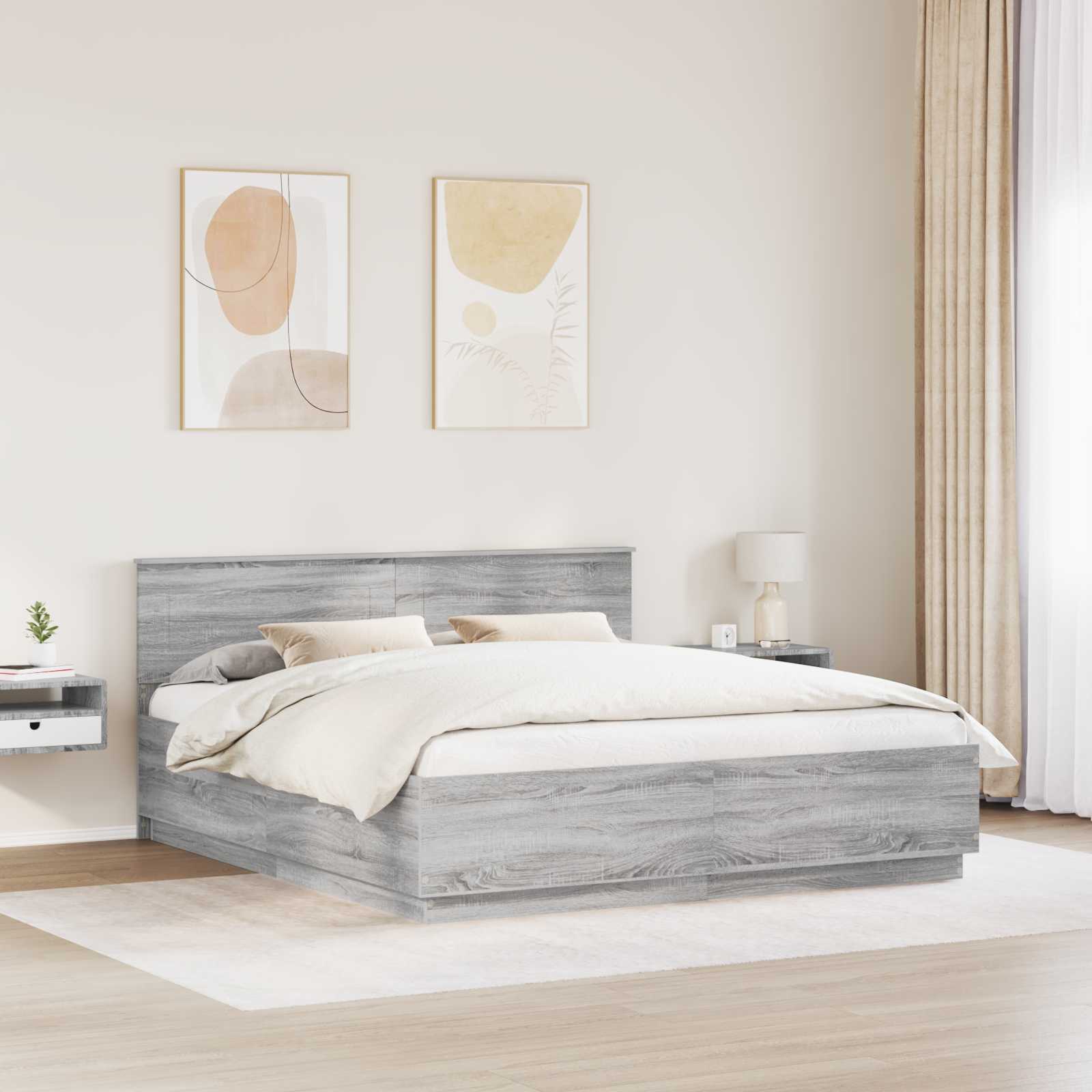 vidaXL Bed Frame Grey Sonoma 200 x 200 cm Engineered Wood 3