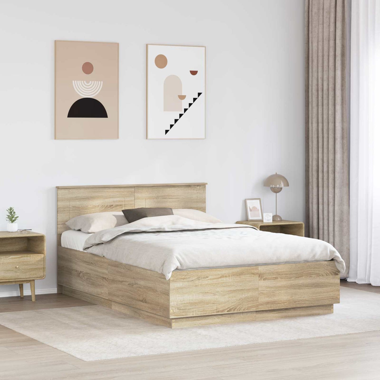 vidaXL Bed Frame Sonoma Oak 140 x 200 cm Engineered Wood 3
