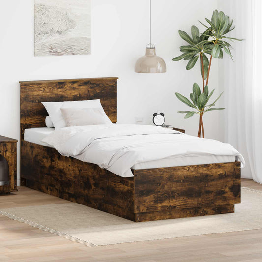 Bed Frame Engineered Wood Length 200 cm Smoked Oak 90 cm